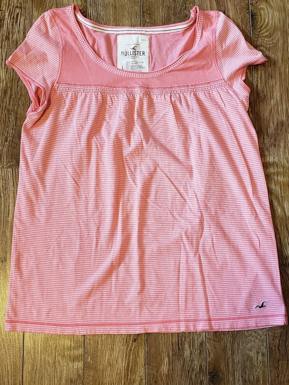 Hollister Pink & White Striped Short Sleeve Tee